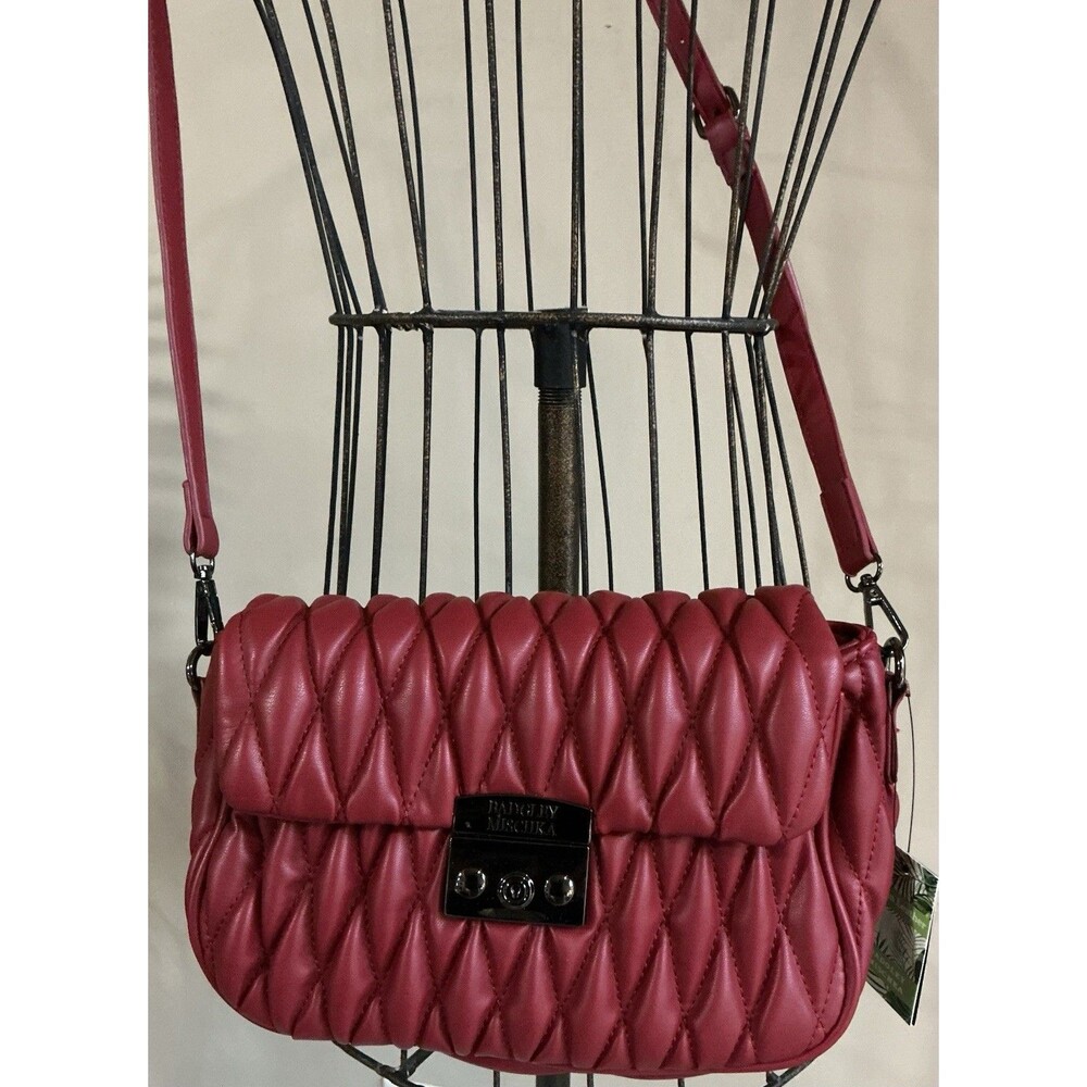 NEW Badgley Mischka Mini Quilted Dark Red Messenger Handbag Gunmetal Hardware